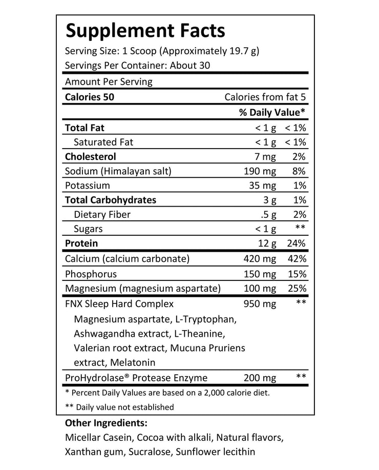 Retire PM (Night Time) Protein Blend (Drink Powder) - 12g Protein - 50 Calories - from FNX Fitness in USA Supplement Facts + Nutrition Information