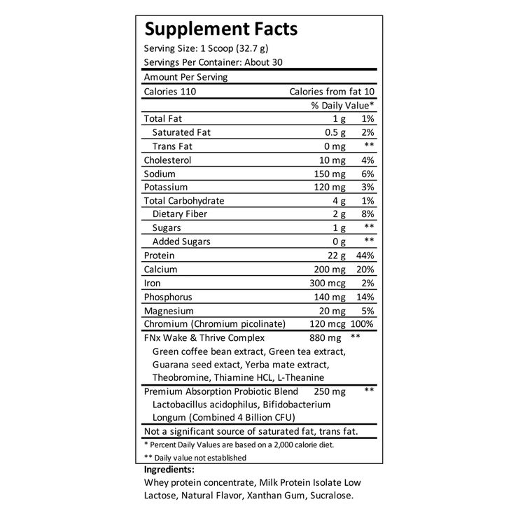 Restart AM Protein Blend Protein Shake/Powder Drink - Supplement Facts + Nutrition Information from FNX Fitness in USA