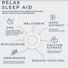Relax Sleep Aid - Sleep Supplement, Fitness Supplements from FNX Fitness in USA Infographic Image (ZMA, Melatonin, Hops Extract, Calcium Citrate, Reduce Cortisol, Endurance, Niacinamide)