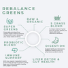 Rebalance Super Greens Green Fitness and Health Supplement - 10 Calories Per Serving - Green Drink - Infographic Sheet (Super Greens, Raw & Organic, 5 Grass Blend, Probiotic Blend, Digestion, Liver Detox & Gut Health, Immune Support, Probiotic Blend)