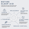 Retire PM (Night Time) Protein Blend (Drink Powder) - 12g Protein - 50 Calories - from FNX Fitness in USA Infographic Image (Melatonin, Valerian Root, Sleep Hard Blend, Reduce Cortisol, Endurance, L-Theanine, Casein)